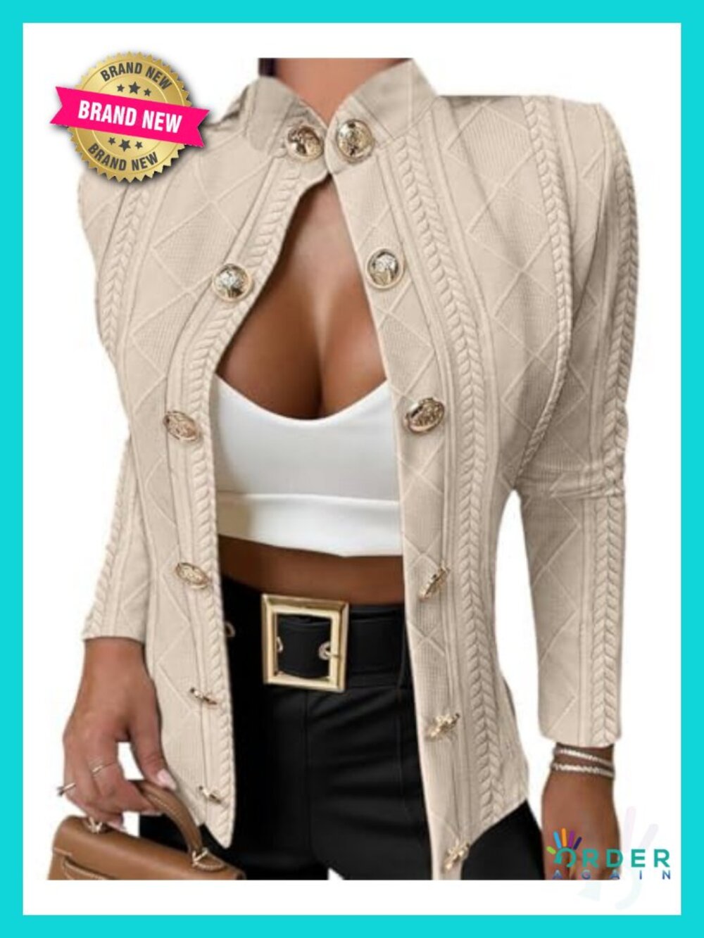 Women's Argyle Cable Knit Cropped Jacket Button Up Cardigan